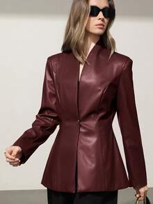 Aveloria Modichic PU Leather Stand Collar Fashionable Classic Versatile European & American Style Luxury Blazer