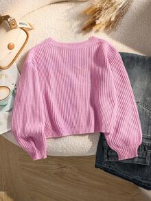 SHEIN Tween Girl Solid Color Long Sleeve Casual Knit Cardigan, Autumn/Winter Kids Sweaters For Girls Button Pink Cardigan Kids Cardigan Sweater Pink Cardigan Pink Sweater Tween