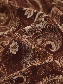 SHEIN Stylify 25+ Váy maxi voan xếp ly họa tiết hoa paisley cổ chữ V, eo xếp ly dành cho nữ, trang phục công sở thu/đông dành cho nữ - màu nâu - Xem 3