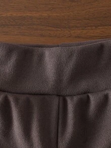 SHEIN 女婴时尚连帽长袖卫衣和喇叭裤套装 - 棕色 - 查看 3