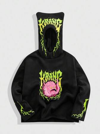 TEENAGE MUTANT NINJA TURTLES X ROMWE Street Life Herren lässiger Hoodie mit Buchstaben- und Cartoon-Grafik, weite Passform, Herbst
