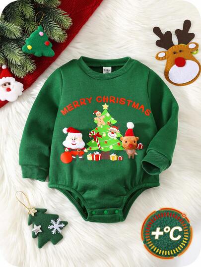 SHEIN Body dla chłopca z podszewką termiczną i motywem świątecznym 3D, wygodne, uniwersalne i stylowe, codzienne ubranie, odpowiednie na jesień/zimę i imprezę świąteczną