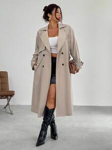Firerie 优雅收腰A字长袖风衣外套，秋冬 - 卡其色 - 查看 3