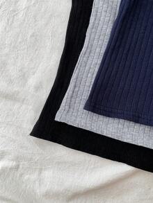 Tween 女童纯色圆领长袖运动街头风针织上衣，多件装 - 彩色 - 查看 6