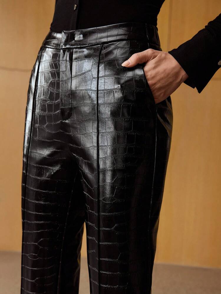 PANTALON DE COSTUME en PU ÉLÉGANT POUR FEMMES, AVEC MOTIF ESTAMPÉ CROCODILE