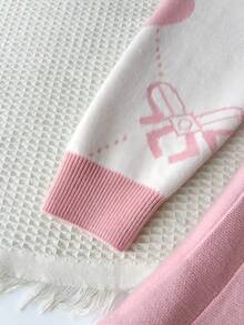 Girls Heart Pattern Crew Neck Sweater & Pleated Skirt 2-Piece Set, Fashion & Stylish, Autumn/Winter - Pink - View 6
