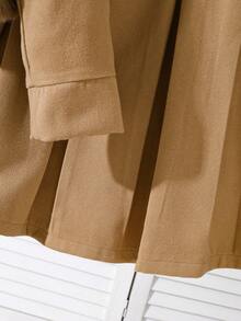 Elladie kids Tween Girls Elegant Fluffy Decor Long Sleeve Overcoat Paired With Pleated Skirt Outfit - Khaki - View 4
