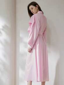 Aveloria Modichic Robe chemise à manches longues avec col chauve-souris décoré d'un nœud papillon, taille cintrée, ouverture devant, style minimaliste et élégant, rose clair - Rose bonbon - Voir 5