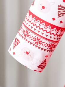 Glamorique Kids Young Girl's Christmas Heart & Snowflake Print Contrast Mesh Hem Cute Long Sleeve Dress - Red - View 6