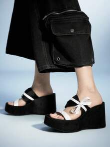 Sugerpunk Women's Fashion Black Platform Wedge Sandals - Black - View 1