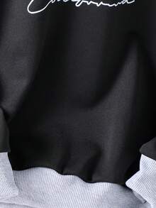 Tween Boys' Minimalist Stylish Loose Contrast Color Thick Fleece Sweatshirt - Black - View 3