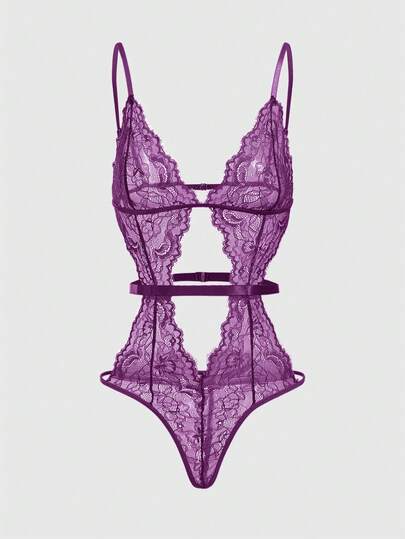 Goth Floral Lace Cutout Sexy Bodysuit