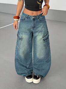 StreetHx Women's Fashion Loose Fit Belted Cargo Style Jeans