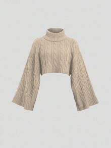 Sweetra 2 件套女式休闲针织毛衣上衣和长裙套装，宽松高领长袖短款上衣和裙子，秋冬