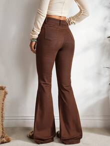 EMERY ROSE Women's Pocketed Flare Casual Versatile Jeans - Coffee Brown - View 4