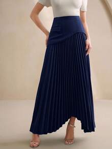 Anewsta 优雅百褶女裙，适合秋季、冬季、新年、派对、婚礼等场合，尽显优雅、时尚、别致、圣诞节风情。 - 藏蓝色 - 查看 4