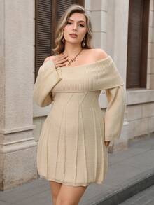 Modelyn Plus Size Women Fleece Sweater Dress - Apricot - View 6