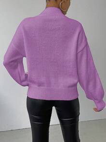 SHEIN LUNE 女士休闲3D图案针织毛衣，秋冬 - 淺灰紫 - 查看 2