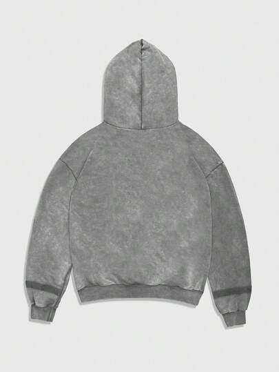 Men's Casual Washed Loose Drop Shoulder Punk Drawstring Hoodie, Autumn