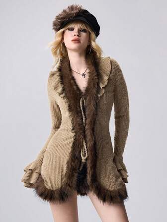 J-Fashion Mori Kei Style Cute Furry Trim Regular Fit Women Jacket