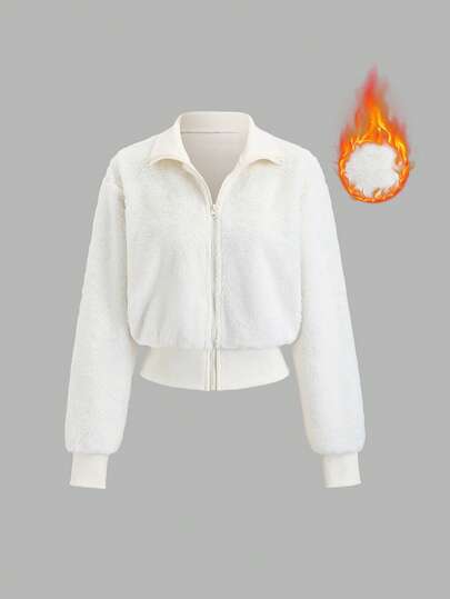 Sweetra 女式人造毛皮运动衫夹克，法式白色毛绒外套，舒适奢华，适合秋冬
