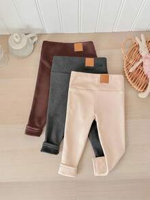 SHEIN LMoss Kids LMoss 3件套女婴秋冬加厚保暖内衬打底裤（黑色、灰色和杏色）。买1送3，百搭休闲保暖内衬裤 - 彩色 - 查看 3