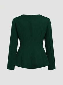 SHEIN Sweetro Chaqueta casual de manga larga de unicolor y minimalista con decoración de hebilla de metal para tallas grandes - Verde Oscuro - Ver 2