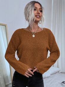 EMERY ROSE Women's Casual College Style Pullover Sweater - Brown - View 6