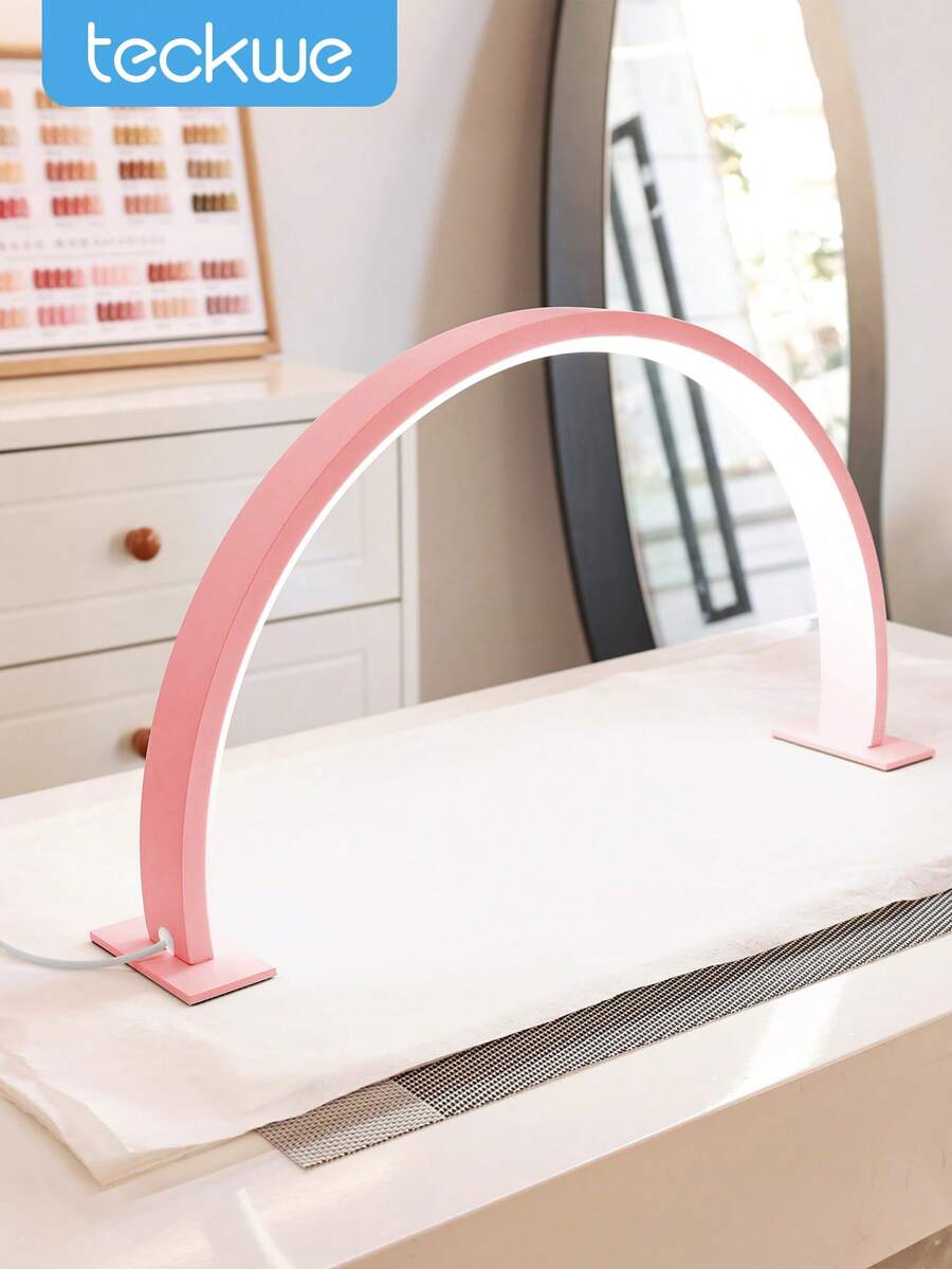 Teckwe Small Half-Moon Countertop LED Manicure Lamp With Push Button Switch For Personal Use On Manicure, Vanity, Crafts, Study Table, Nightstand, Graduation Birthday Holiday, Pink - Pink - View 1
