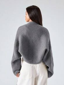 LYSMO 2025新款简约秋季女装简约休闲纯色罗纹针织短款开衫，春秋灰色开衫披肩毛衣，适合各种场合，返校、毕业、街头和斯德哥尔摩风格，圣诞节毛衣 - 灰色 - 查看 2