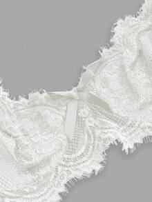 ROMWE Goth 加大码哥特式花卉蕾丝钢圈三角文胸，情人节特辑 - 白色 - 查看 3