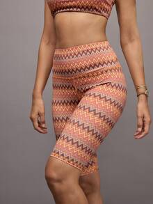 Activina Women's High Waist Bohemian Wavy Striped Print Sports Shorts - Multicolor - View 3