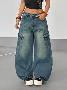 StreetHx Women's Fashion Loose Fit Belted Cargo Style Jeans