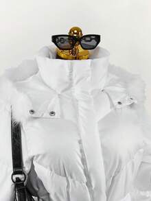 Amplova Women's White Winter Puffer Jacket With Belt,Elegant Casual Hooded Solid Color Long Sleeve Jacket For Thanksgiving,New Year Occasion Clothes - Multicolor - View 7