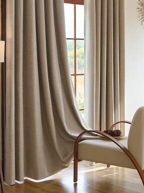 1PC/2PCS Solid Color Imitation Linen Belt Gray Coated Curtains, 100% Shading Unique Full Shielding Curtains, High Gram Weight 280 Grams Polyester Fiber Fabric, Suitable For Thermal Insulation Thick Windproof And Thermal Insulation Curtains, Living Room Bedroom Balcony Partition Curtains, Can Wear Rod Hooks Various Hanging Methods