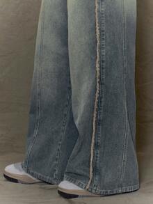 Musero Men Washed Baggy Wide Leg Distressed Style Denim Jeans Trouser SPRING SUMMER - Light Wash - View 5