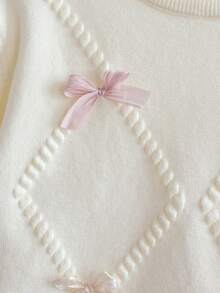 SHEIN Genkimix Kids Tween Girl 2 Pieces Knit Set, Cute 3D Bow Sweater With Pleated Skirt, Adorable & Elegant, Winter Skirt Two Piece Set For Kids Tween Matching Set Knit Girl Clothes Autumn And Winter Clothes Girl Knit Set Girls Sweater Skirt Set