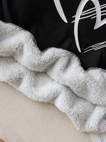 SHEIN Teen Girls Heart Pattern Long Sleeve Thermal Lined Sweatshirt, Suitable For Autumn/Winter - Black - View 6