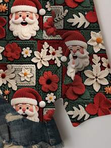 EMERY ROSE Plus Size Women Casual Christmas All-Over Print Dropped Shoulder Loose Pullover Sweater/Winter - Multicolor - View 4