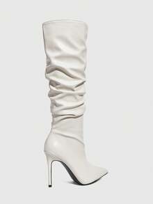 CUCCOO SZL Botas con punta de rhinestone y pliegues, atuendo de moda para citas y fiestas - Beis - Ver 7