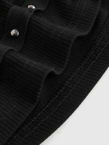 ROMWE 大码时尚街头风格铆钉串珠褶皱迷你裙，大码秋冬派对俱乐部性感黑色迷你裙，大码秋冬女式前卫黑色铆钉迷你裙 - 黑色 - 查看 4