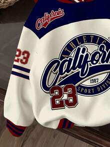 Teen Boy Casual Loose Comfortable English Letter Colorblock Streetwear Y2K Oversized Sweatshirt, Suitable For Autumn/Winter - Multicolor - View 4