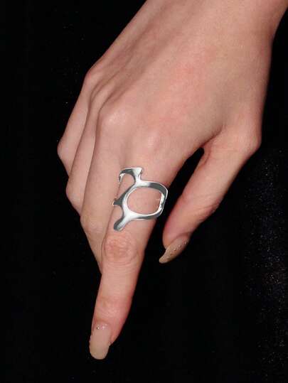 Y2Kool 1pc Fashionable Liquid Metal Style Asymmetrical Geometric Shaped Metallic Texture Ring. Suitable For Vacation Party, Date Or Daily Outfit, As Gift
