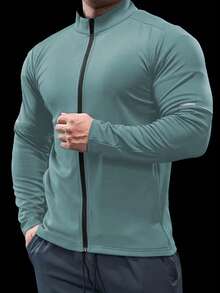 Gym Rark 男士纯色长袖拉链领口袋运动夹克 健身夹克 拉链运动夹克 压缩衣 - 藍色 - 查看 3