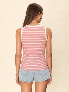 SHEIN LUNE Women's Striped Sleeveless Tank Top For Summer - Pink - View 2