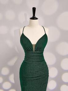 Coutiva Women's Backless Halter Formal Evening Gown - Dark Green - View 5