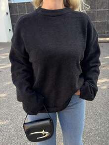 Jeta Ari 马海毛超大圆领毛衣 春季 Y2K 90 年代休闲可爱节日机场超大秋季秋季冬季日常圣诞节工作办公室 - 黑色 - 查看 3