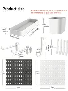 带挂钩和收纳盒的壁挂式收纳整理板，预钻孔的可安装式挂板，适用于厨房、卧室、浴室、书房，也是节省空间的桌面展示和收纳方案，适用于家庭办公室、车库、工作室和手工室。 - 彩色 - 查看 10