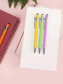 16 Metal Random Color Retractable Ballpoint Pens With Touch Screen Pen Tip - Medium Thick Pen Tip, Smooth Writing, Anti Slip Handle, Compatible With Multiple Devices - Suitable For Daily School/Office Use