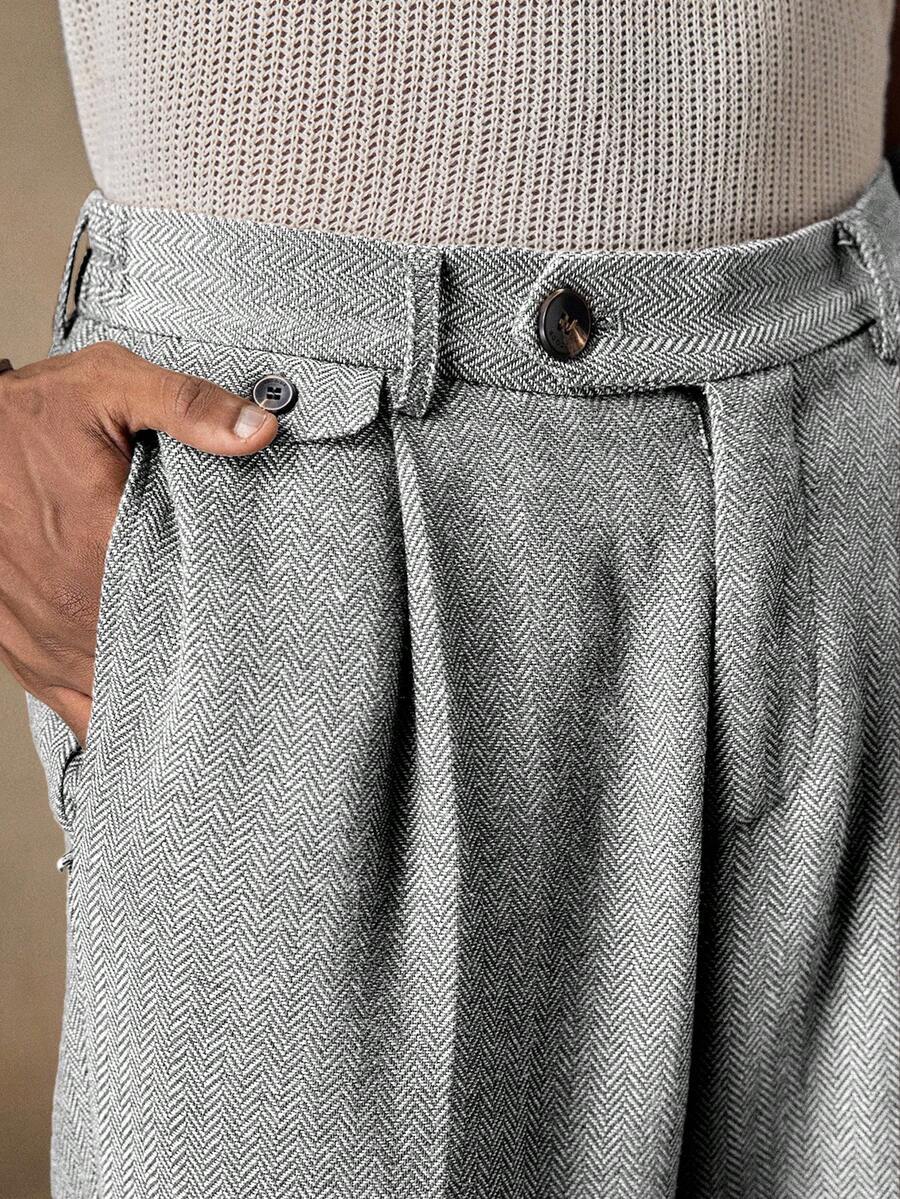 AKNOTIC Business Casual 男士梭织休闲宽松直筒裤，时尚日常穿着 - 黑與白 - 查看 1